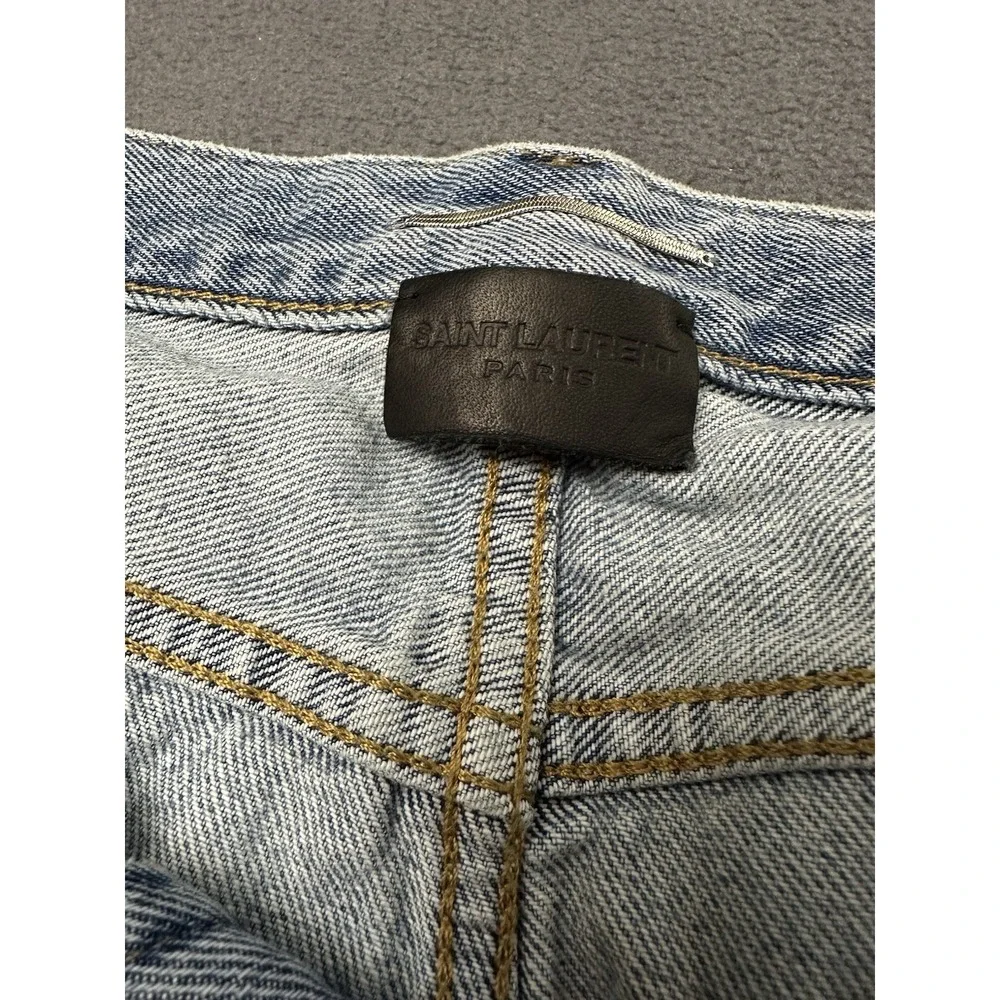 Saint Laurent Denim Distressed Shorts Jorts Size 34 Button Fly Blue Denim